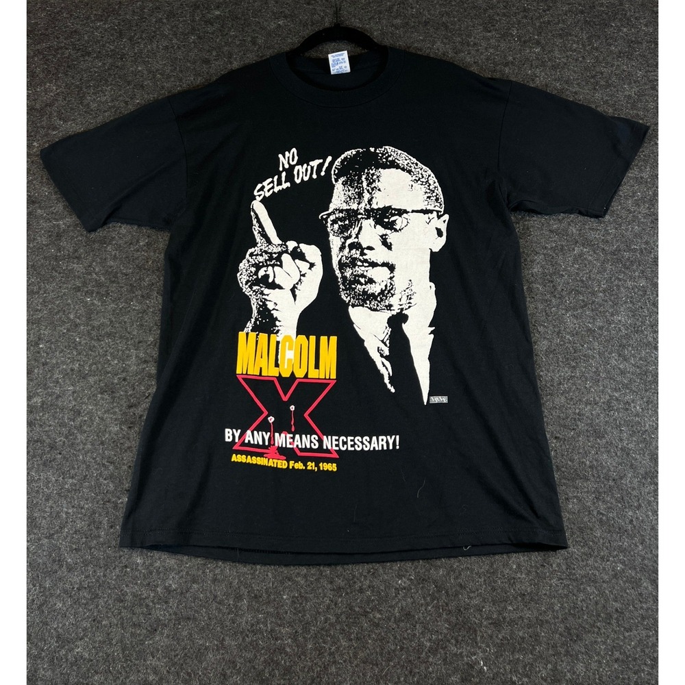 VTG 80s Malcolm X No Sell Out T Shirt Mens Large Black By Any Means Necessary